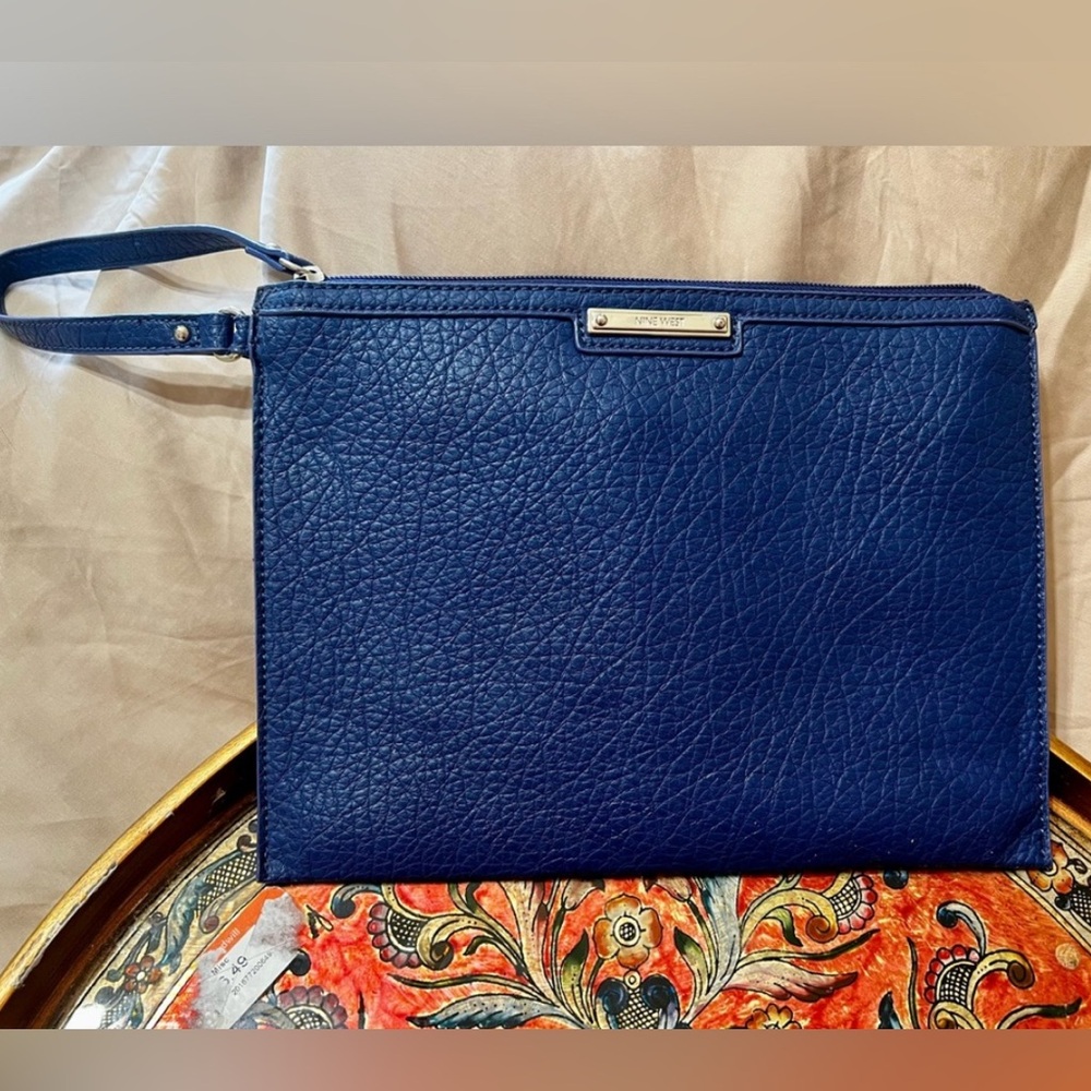 Nine West Blue Leather Wristlet Clutch